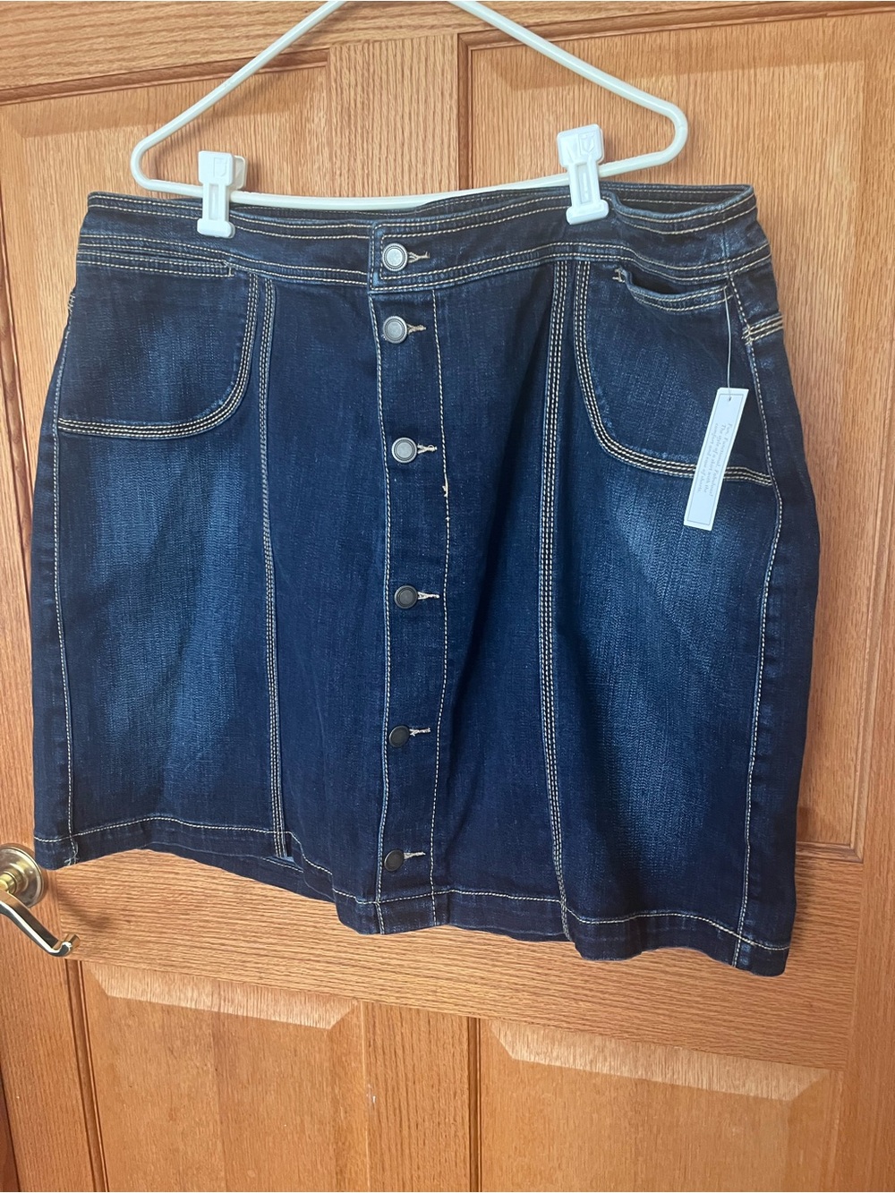 CJ Banks Dark Blue Denim Button-Front skort